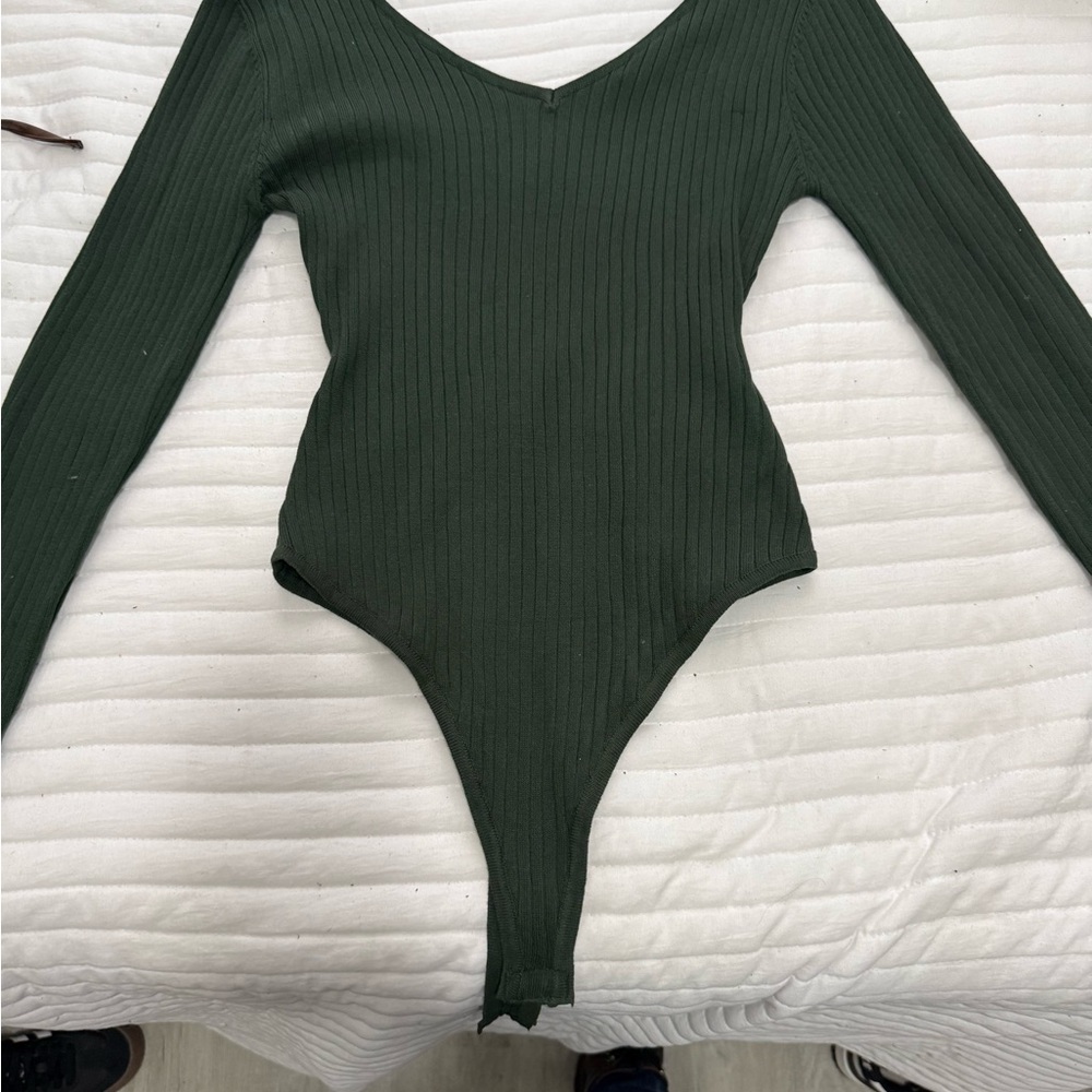 Womens Green Ribbed One Piece bodysuit